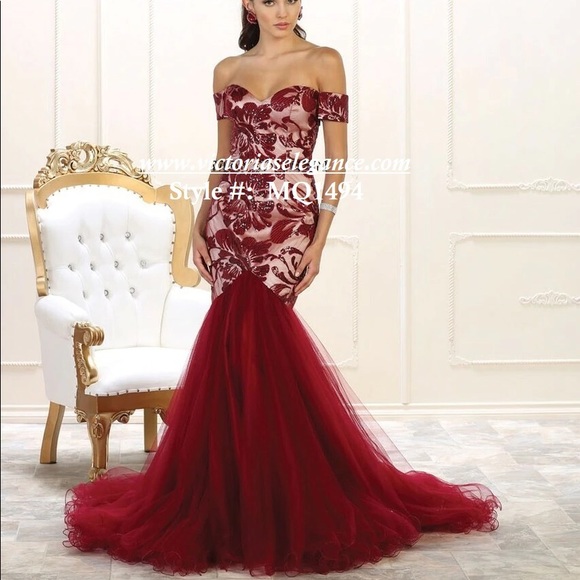 Off Shoulder Mermaid Evening Dress - Picture 1 of 8